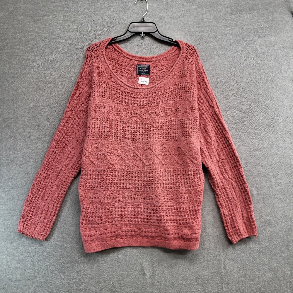 Abercrombie‎ Fitch Women Sweatshirt Large Pink Open Knit Tunic Scoop Neck